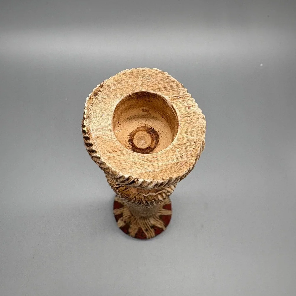 Carved Wood Folk Art Santa Claus Candle Holder Primitive Rustic Sculpture‎ Decor